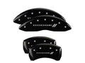 Set Of 4 Caliper Covers Engraved Front And Rear With Stripes Dodge Black Finish Silver Characters 2005-2010 Dodge Magnum 2.7L & 3.5L Single Piston Caliper (BR3) 17 Inch Wheel MGP Caliper Covers