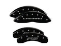 Set Of 4 Caliper Covers Engraved Front Gen 5 6 Camaro Engraved Rear Gen 5 6 Rs Black Finish Silver Characters 2010-2015 Chevrolet Camaro MGP Caliper Covers