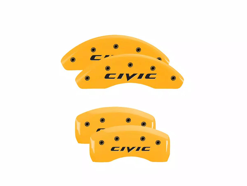 SET OF 4 CALIPER COVERS ENGRAVED FRONT/REAR CIVIC (2015) BLACK CHARCTRS YELLOW