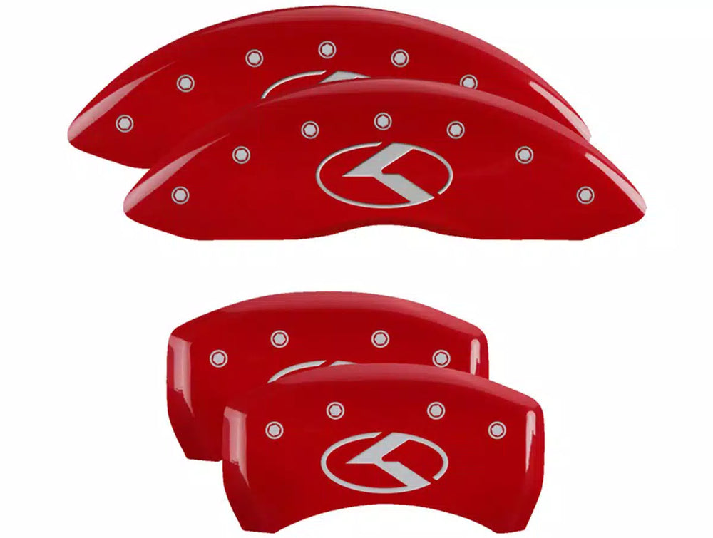 SET OF 4 CALIPER COVERS ENGRAVED FRONT/REAR KIA CIRCLE K LOGO SILVER CHARCTRS