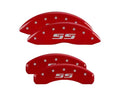 Set Of 4 Caliper Covers Engraved Front And Rear Silverado Style Ss Red Finish Silver Characters 1999-2006 Chevrolet Silverado MGP Caliper Covers