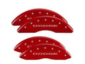 Set Of 4 Caliper Covers Engraved Front And Rear With Out Stripes Dodge Red Finish Silver Characters 2010-2010 Dodge Ram MGP Caliper Covers