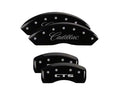 Set Of 4 Caliper Covers Engraved Front Cursive Cadillac Engraved Rear Cts Black Finish Silver Characters 2003-2010 Cadillac CTS MGP Caliper Covers