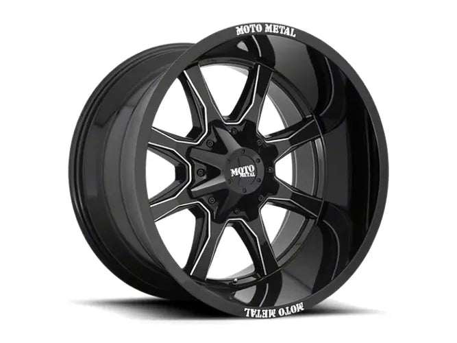 MO970 18X10 5X5.0/5.5 24MM GLOSS BLACK W/ MILLED SPOKE & MOTO METAL ON LIP