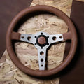 Momo Prototipo Steering Wheel 350 mm - Tobacco Leather/Brown Stitch/Brushed Spokes