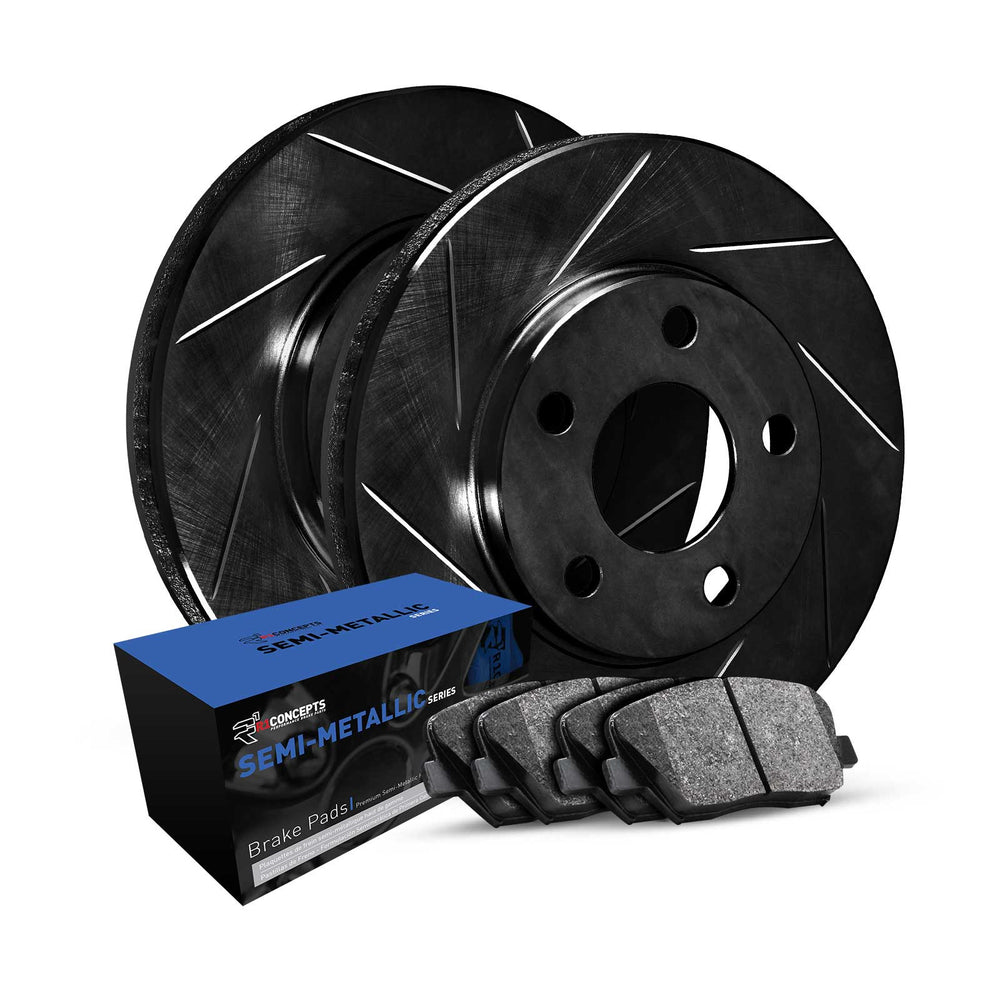 R1 Concepts Brake Rotor- Slotted - Black with Semi-Met Pads Fits Volkswagen Saveiro