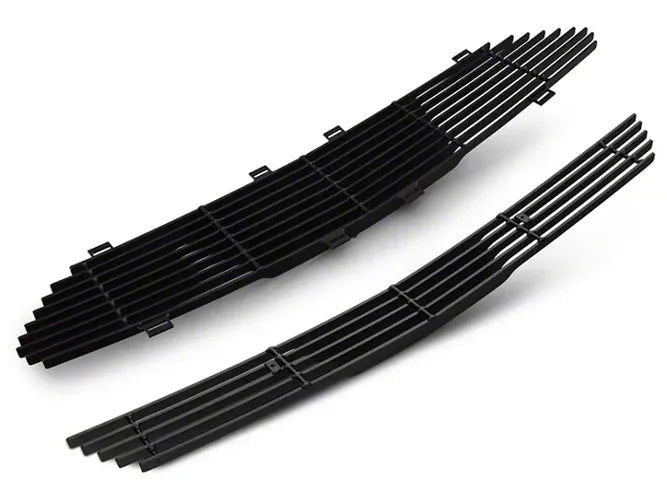 1517 MUSTANG GT LASER BILLET GRILLE BUMPER OVERLAY 1PC FLAT BLACK ALUMINUM