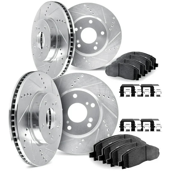 R1 04-09 Lexus RX400h Front Drilled & Slotted Silver Brake Rotor Set w/Ceramic Pads and Hardware