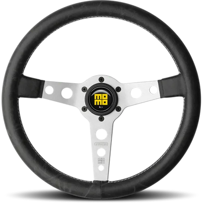Momo Prototipo Steering Wheel 350 mm - Black Leather/White Stitch/Brshd Spokes