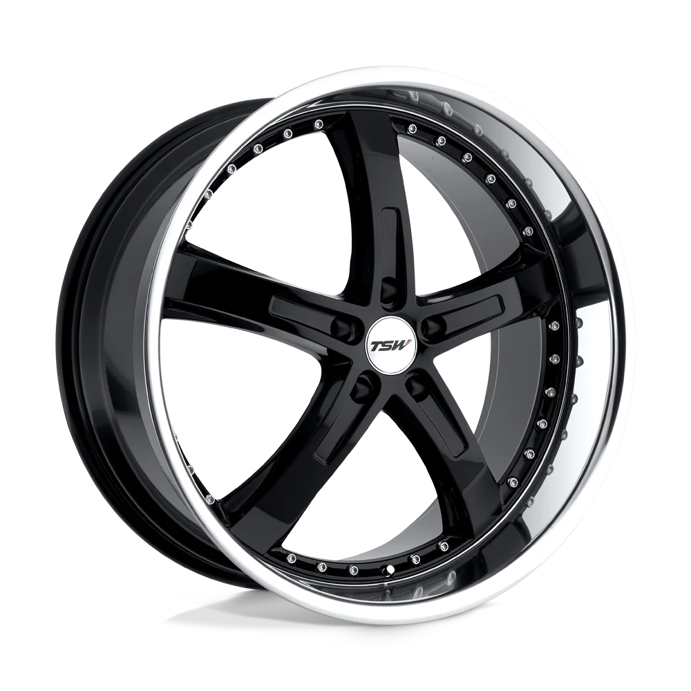 ~(36 lbs. 21X21X11)~ TSW JARAMA 19x9.5 5/114.3 ET40 CB76.1 GLOSS BLACK MIRROR LIP