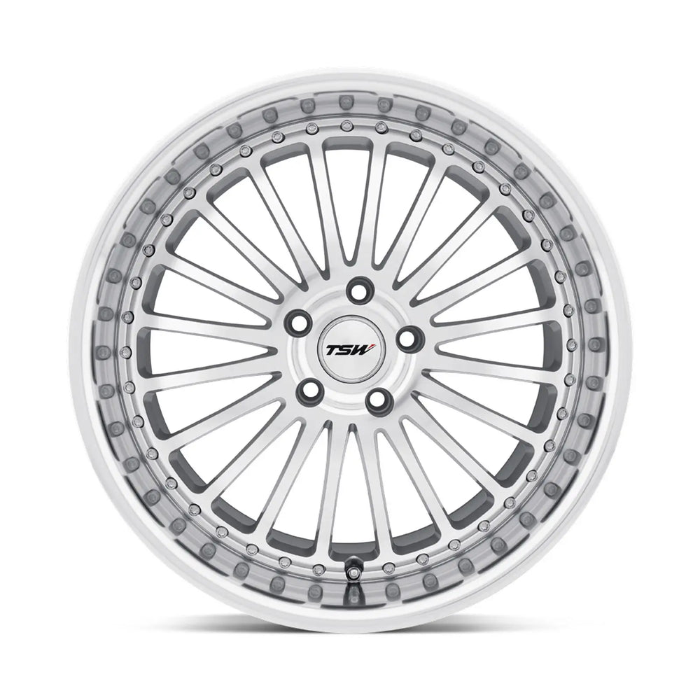 ~(31 lbs. 20X20X10)~ TSW SILVERSTONE 18x8.0 5/114.3 ET40 CB76.1 SILVER W/MIRROR CUT FACE AND LIP