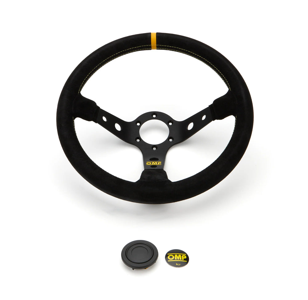 OMP Dished Steering Wheel Corsica 330/Black In Suede Leather With Anodized Spokes