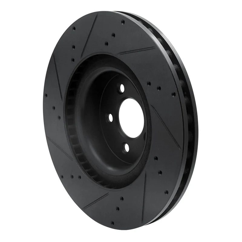 R1 15-23 Ford Mustang Front Right Drilled & Slotted Black Brake Rotor