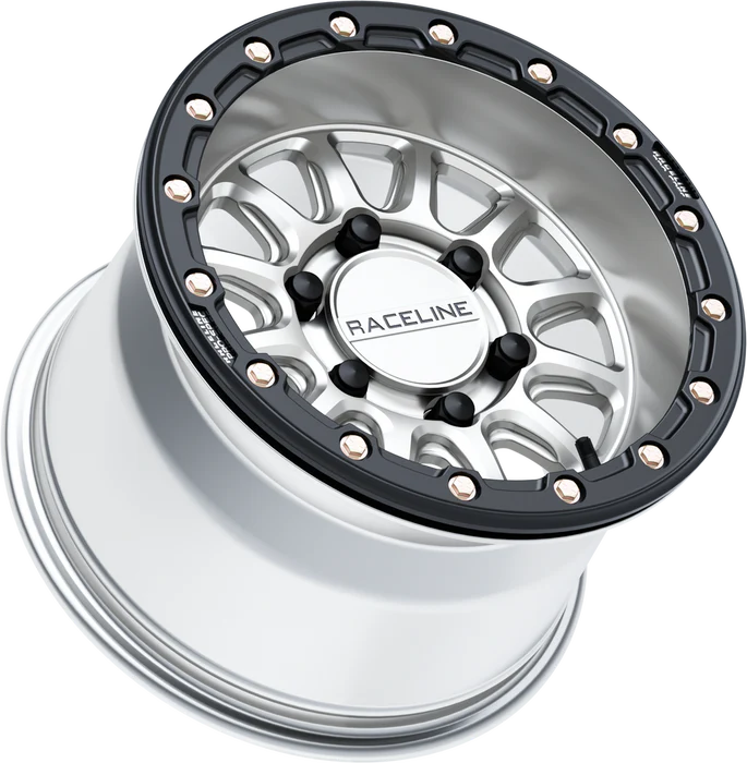 Raceline A14SB Alpha 15x10in/6x139.7 BP/25mm Offset/78.1mm Bore - Silver & Blk Ring Beadlock Wheel