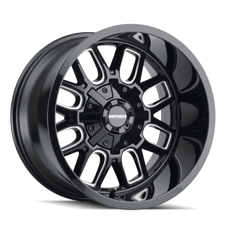~(37 lbs. 20X20X10)~ COGENT (8107) GLOSS BLACK/MILLED SPOKES 18X9 5-127/5-139.7 0mm 87.1mm
