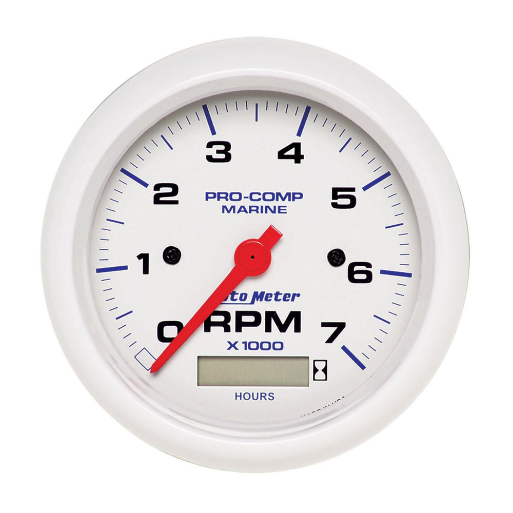 GAUGE TACHOMETER 3 3/8IN 7K RPM W/ HOURMETER MARINE WHITE