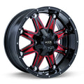 SPINE 18X9 6X135/139.7 ET10 CB87.1 GLOSS BLK MILLED RED SPK