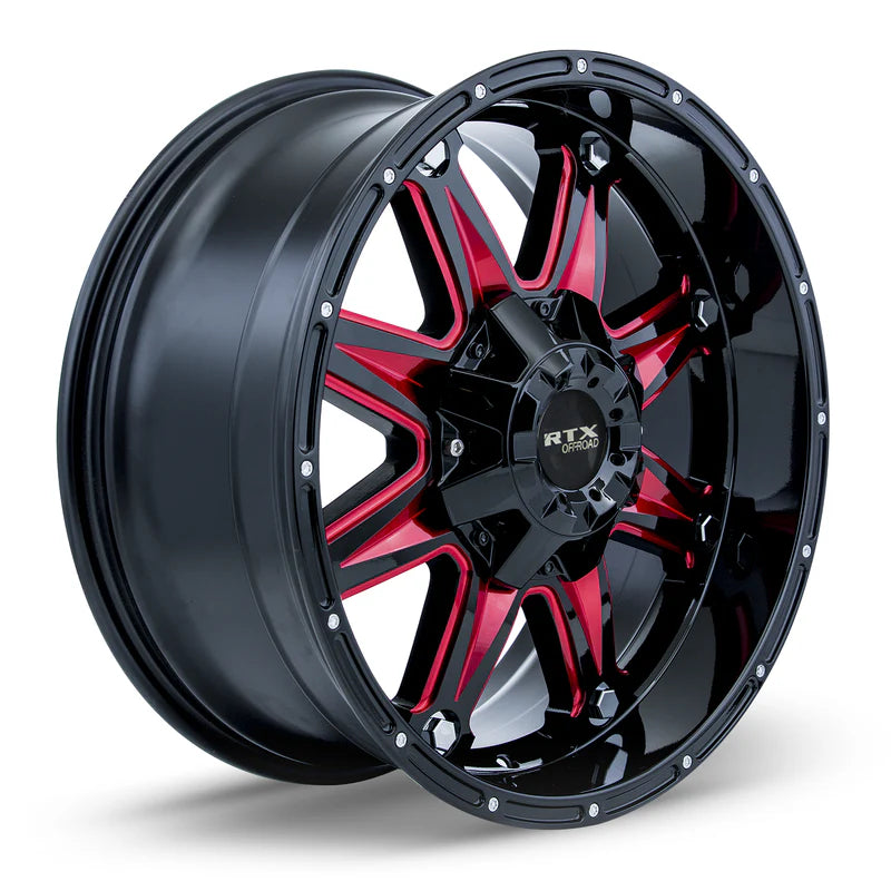 SPINE 18X9 6X135/139.7 ET10 CB87.1 GLOSS BLK MILLED RED SPK