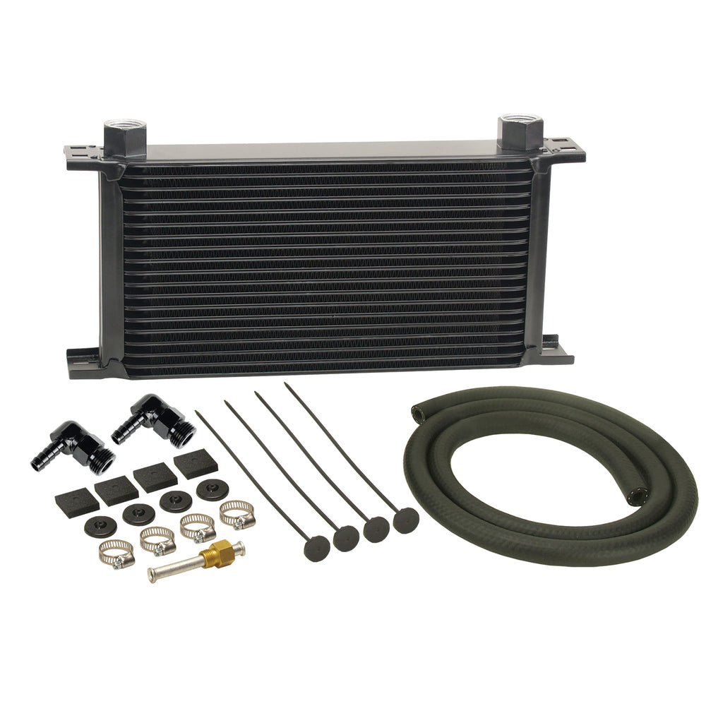 19 ROW SERIES 10000 STACK PLATE TRANS COOLER KIT 90DEG SWIVEL X 3/8 HOSE BARB