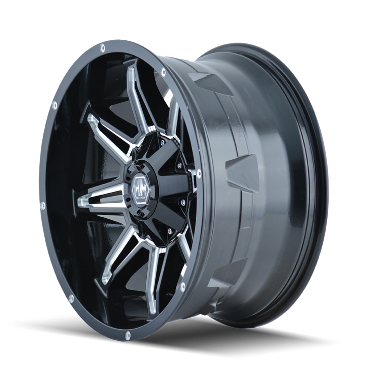 ~(38 lbs. 20X20X10)~ RAMPAGE (8090) BLACK/MILLED SPOKES 18X9 8-180 -12MM 124.1MM