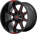 MO970 20x9 8x180.00 GLOSS BLACK MILLED W/ RED TINT & MOTO METAL ON LIP (0 mm)