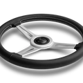Momo Retro Steering Wheel 360 mm - 4 Black Leather/Wht Stitch/Brshd Spokes