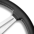 Momo Retro Steering Wheel 360 mm - 4 Black Leather/Wht Stitch/Brshd Spokes