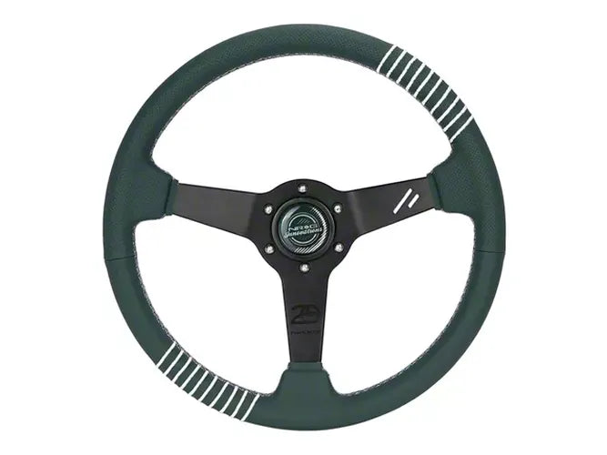 NRG Steering Wheel 1.5in Dish 350mm - Emerald Perforated Leather - Silver Stitching Reinforced Spoke