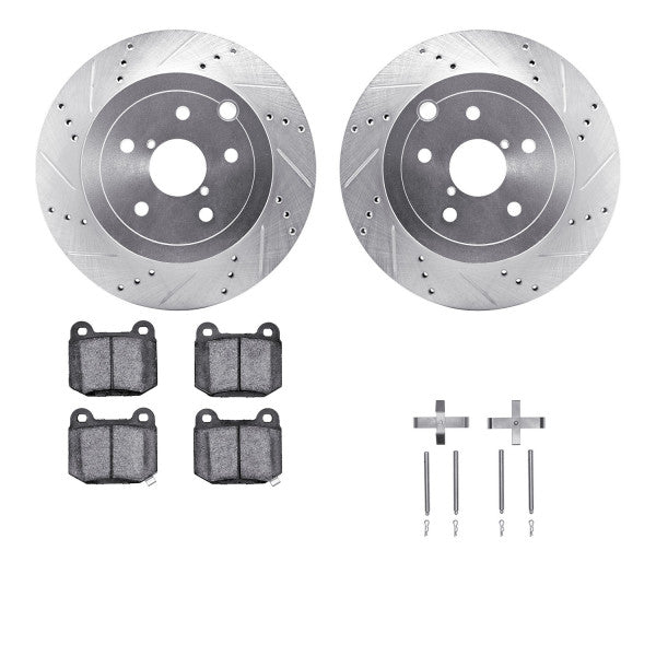 R1 13-20 Subaru WRX STI Rear Drilled & Slotted Silver Brake Rotor Set w/Ceramic Pads and Hardware