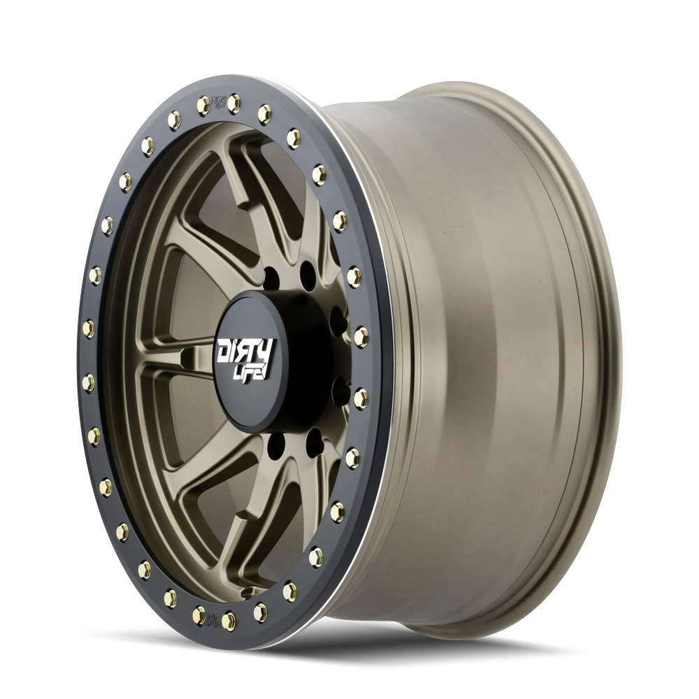 DIRTY LIFE DT-2 9304 SATIN GOLD W SIMULATED BEADLOCK RING 17X9 6-139.7 -12MM 106MM