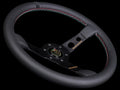 MOMO Mod.07 350mm Anniversary Wheel - Black Leather w/Black Spokes &amp; Black Stripe