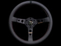 MOMO Mod.07 350mm Anniversary Wheel - Black Leather w/Black Spokes &amp; Black Stripe