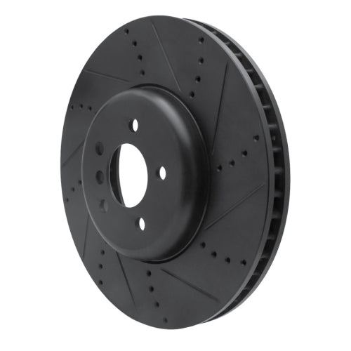 R1 09-17 BMW 550I GT Right Front Drilled & Slotted Black Brake Rotor