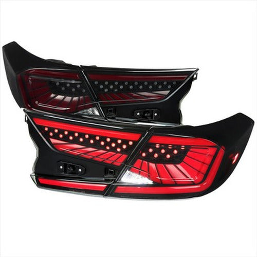 SEDAN LED TAIL LIGHTS WITH RED LED BAR/SEQUENTIAL SIGNAL/BREATHING LIGHT EFFECT MATTE BLACK HOUSING AND SMOKED LENS