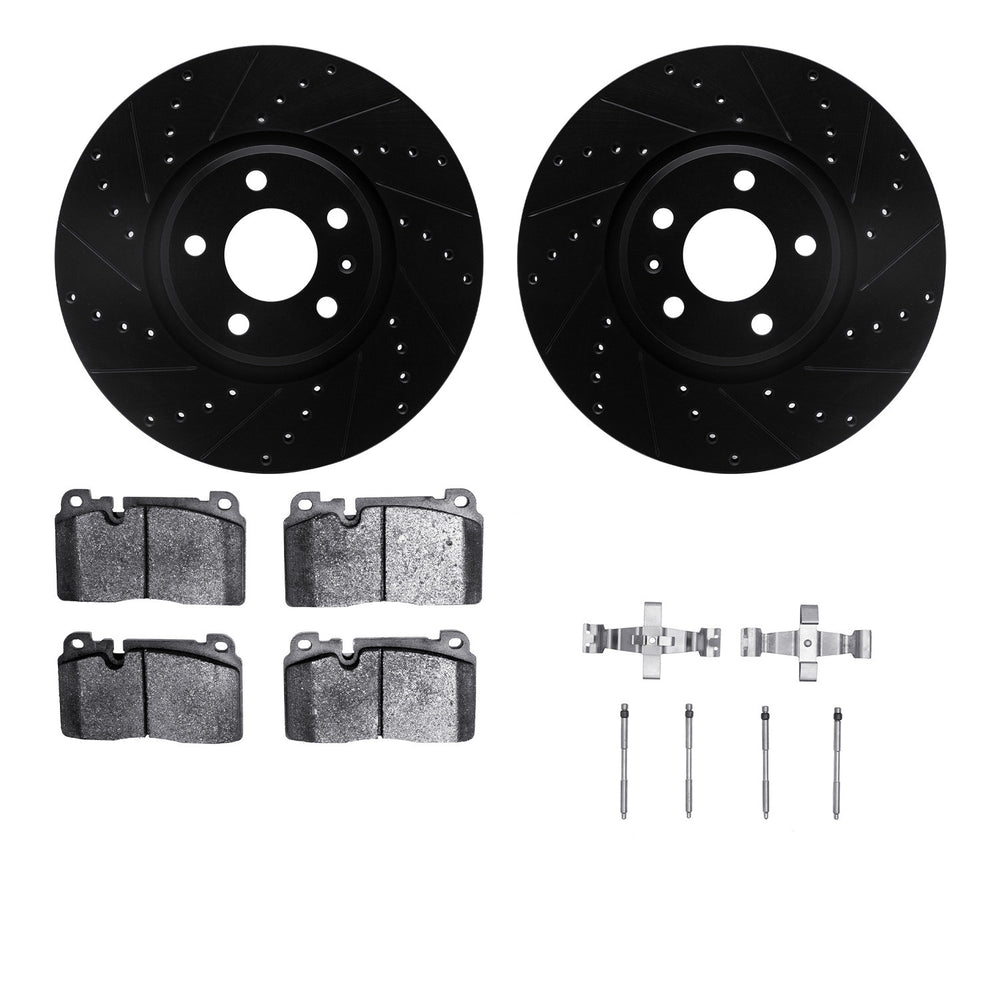 R1 Concepts Black Drilled Slotted Rotors with 5000 Oep Brake Pads Hdw Fits Audi Q5