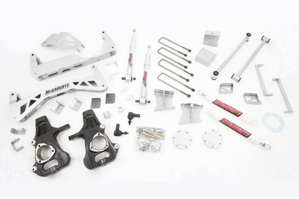 ~(186.4 lbs. 46X22X13)~ 2007-13 GM 1/2 Ton Truck (4WD) 7 in Lift Kit (silver powder coat) W/ ADJUSTABLE FRONT STRUTS AND REAR SHOCKS