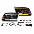 SWITCHBACK LED BAR HEADLIGHT MATTE BLACK HOUSING AND CLEAR LENS - FACELIFT STYLE - AMBER REFLECTOR - LED SEQUENTIAL SIGNAL - BREATHING LIGHT EFFECT - H7 LOW BEAM H7 HIGH BEAM
