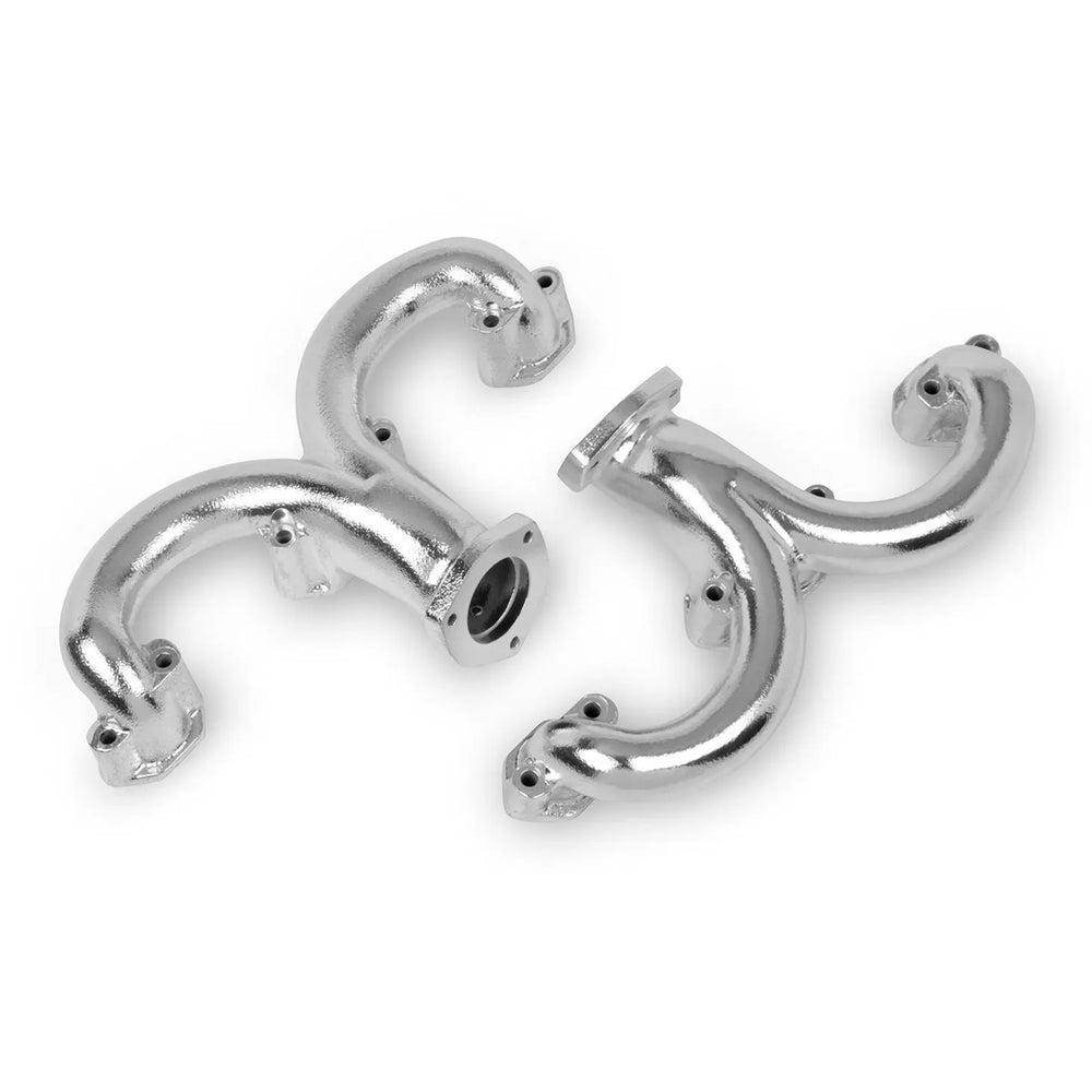 Rams Horn Exhaust Manifolds Ceramic Coated Small Block Chevy Rams Horn Exhaust Manifolds 1-5/8 Inch Primary Diameter 2-1/4 Inch Collector Silver Metallic Ceramic Coated FlowTech