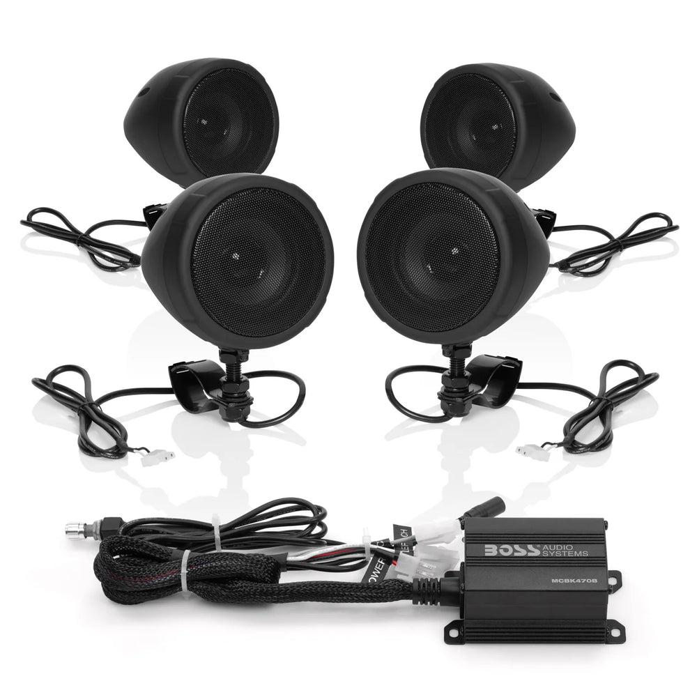 Boss Audio Systems Motorcycle Speaker Amplifier/ Bluetooth/ 3in Speakers 2 Pair- Black