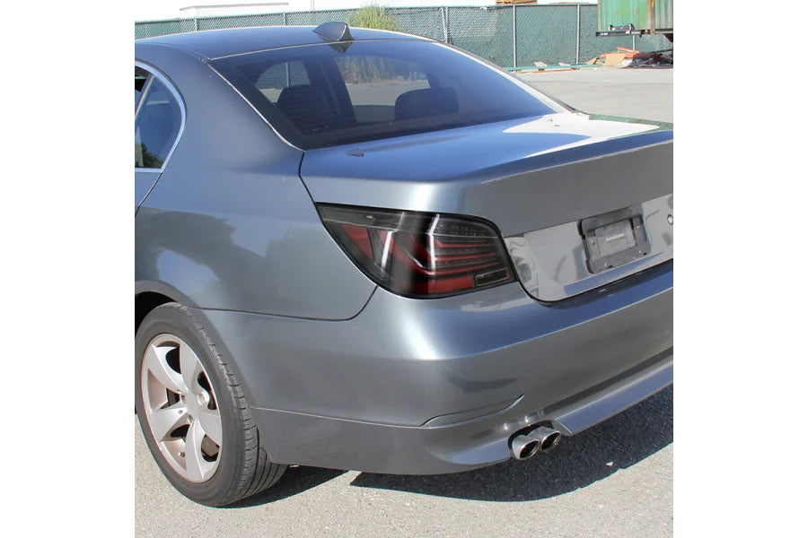 E60 LED TAIL LIGHTS- BLACK HOUSING- CLEAR LENS WITH RED LIGHT BAR