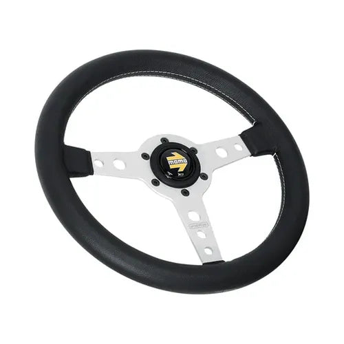 Momo Prototipo Steering Wheel 320 mm - Black Leather/White Stitch/Brushed Alum Spokes