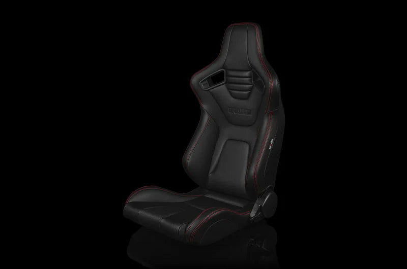 Braum Elite-X Series Sport Seats - Black Leatherette (Red Stitching) - BRR1X-BKRS