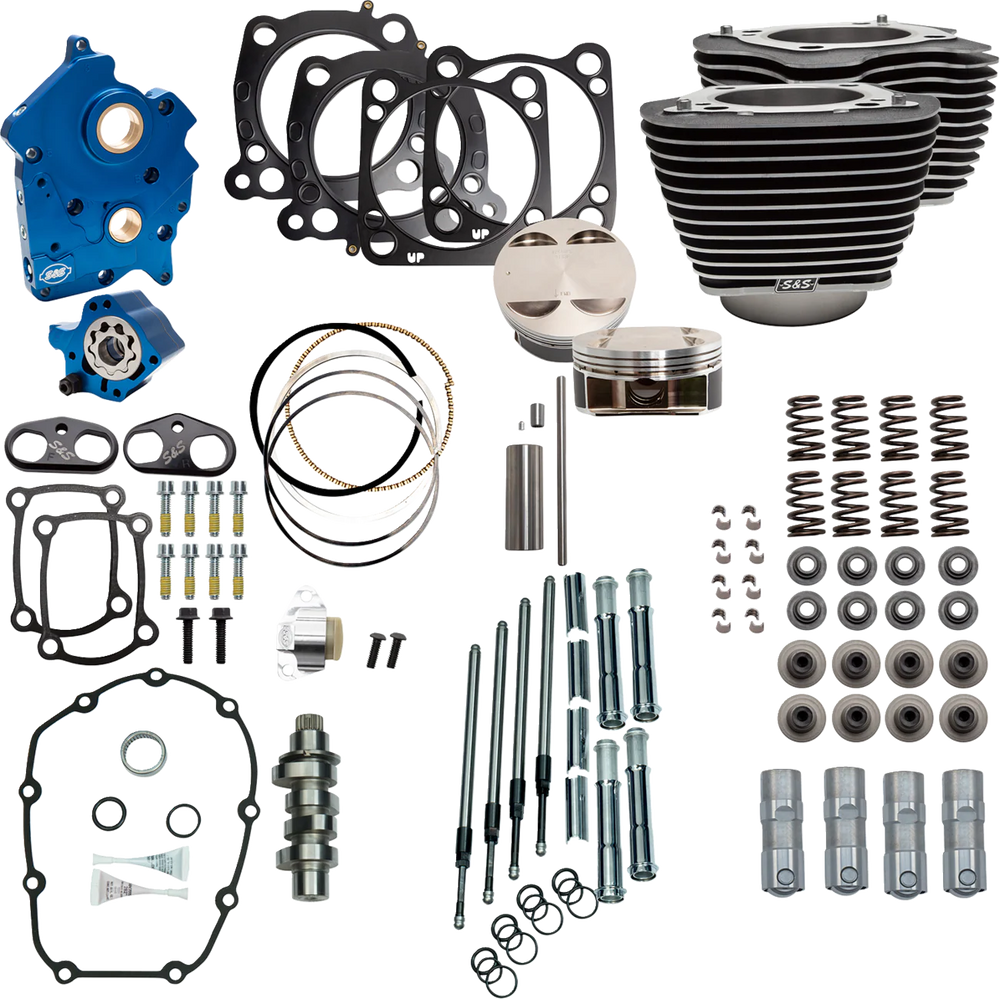 S&S Cycle 2017+ M8 124in CI Oil Cooled Power Pack w/ Chrome Pushrod Tubes