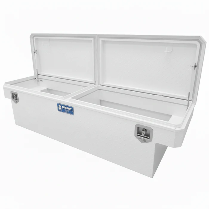 CROSSBODY TOOLBOX 14X20X60 DIAMOND PLATE DOUBLE DOOR WHITE