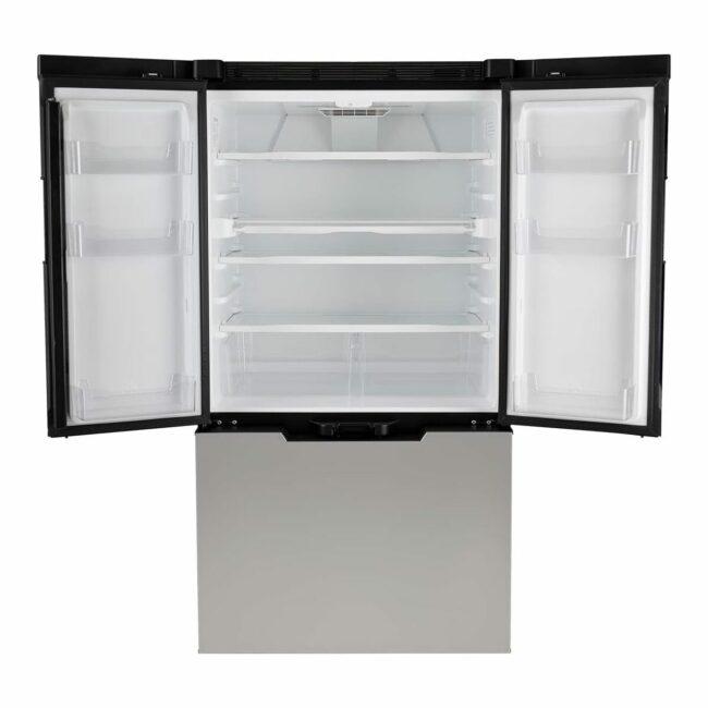 SUNRISE 15 CU FT 12V DC REFRIGERATOR SILVER GLASS W/WATER DISPENSER