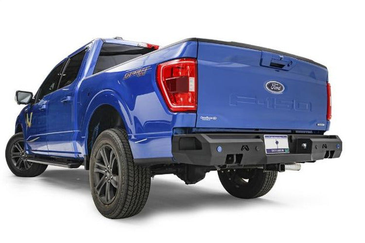 21-C F150 PREMIUM REAR BUMPER W PRE-DRILLED SENSOR HOLES MATTE BLACK POWDER COAT