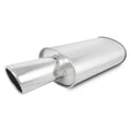 Vibrant StreetPower Turbo Oval Muffler with 4in Round Tip Angle Cut Rolled Edge - 3in inlet I.D.