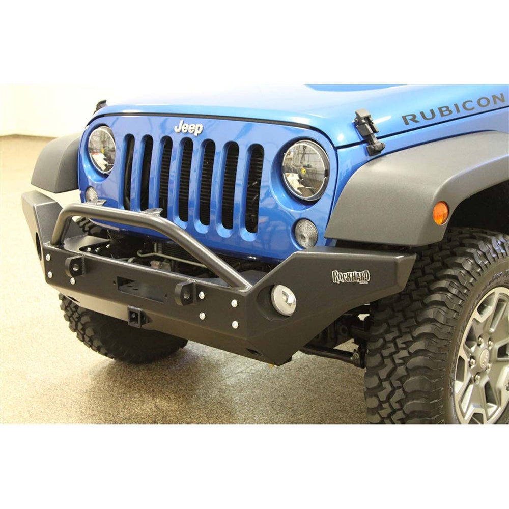 Rock Hard 4x4 Patriot Series Full Width Front Bumper w Receiver w Lowered Winch Mount for Jeep Wrangler JK 2007 - 2018 [RH-5009]