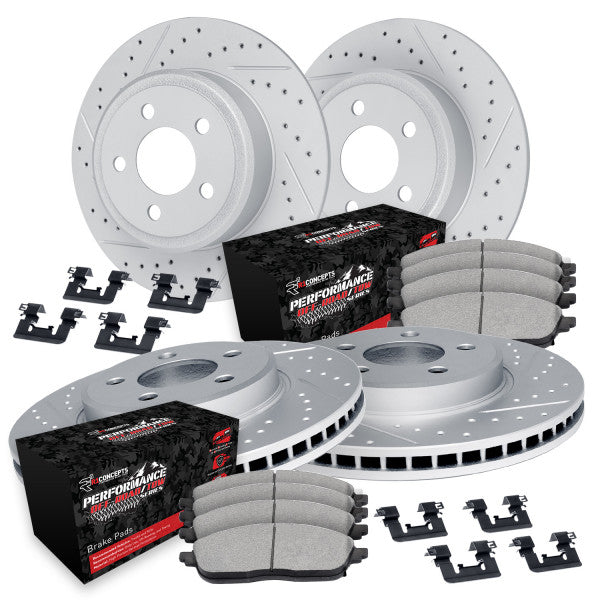 R1 18-24 Jeep Wrangler Front & Rear Drill/Slot Silver Rotors w/Off-Road/Tow Pads