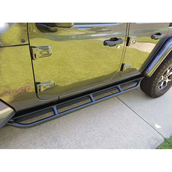 Rock Hard 4x4 Patriot Series Tube Slider Rocker Guards Flat Step Black Plate for Jeep Wrangler JL 4DR 2018 - Current [RH-90107]